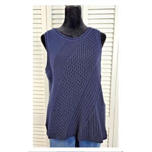 Cable Knit Sleeveless Top Navy Blue Large Navy Blue Nautical